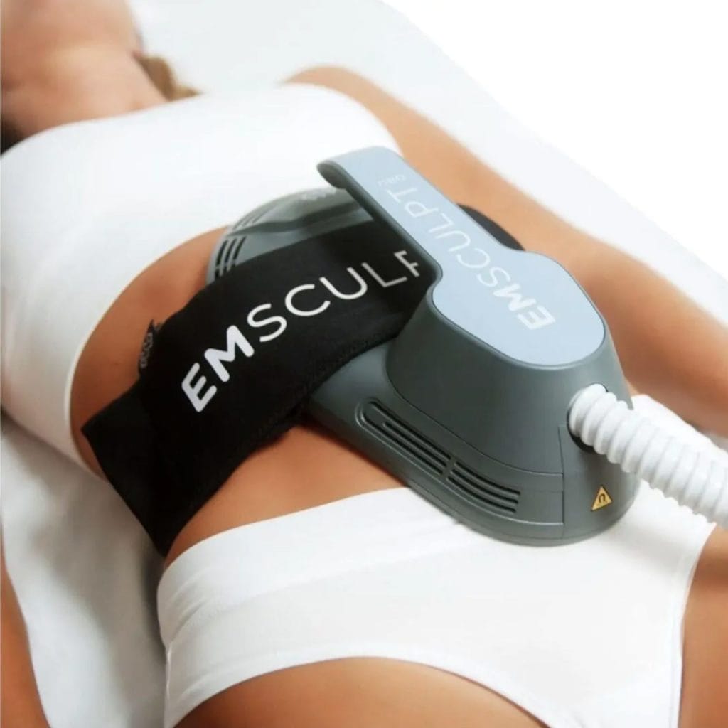 patient receiving the Emsculpt NEO service for a more flat stomach